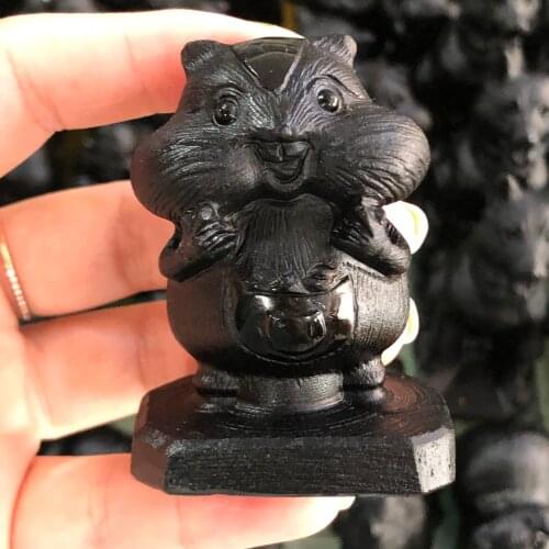 Natural Obsidian Quartz squirrel Hand Carved Crystal Polished Quartz Healing Stones Gemstones For Home DIY Decorations