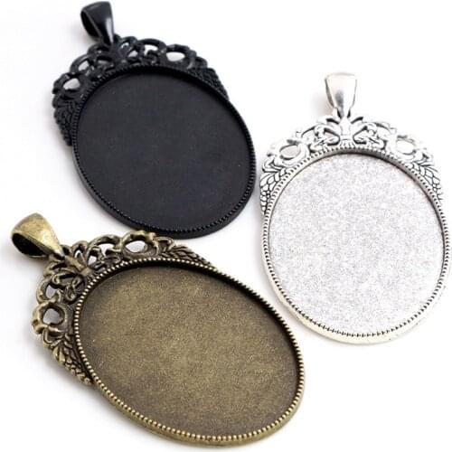 New Fashion 5pcs 30x40mm Inner Size Antique Silver/Black/Bronze Plated Flowers Style Cabochon Base Setting Charms Pendant