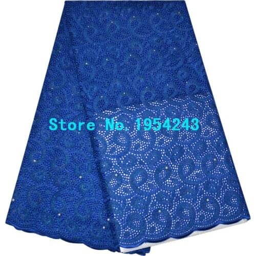 2017 Latest African Cotton Swiss Voile Lace Fabric Royal blue High Quality Embroidery Lace Fabric 5yards for wedding dress QV062