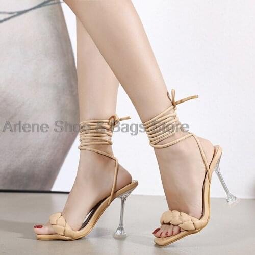 Yadibeiba 2021 New Summer Fashion Design Weave Women Sandals Transparent Strange High Heels Ladies Sandals Open Toe Shoes