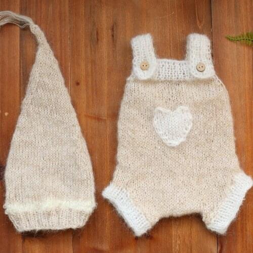 Newborn Sweater Knit Romper Fuzzy Mohair baby girl overall outfit with bonnet set photography props Newborn Bodysuit Sitter