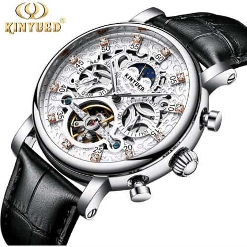 KINYUED New Automatic Luminous Fashion Mechanical Multifunctional Mens Tourbillon Automatic Hollow Waterproof Watch Men J026