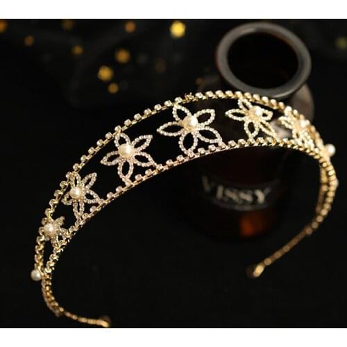 Pearl Rhinestone Flower Hairband Hair Hoop For Women Girl Golden Headpiece Wedding Hair Jewelry Hair Accessories For Women