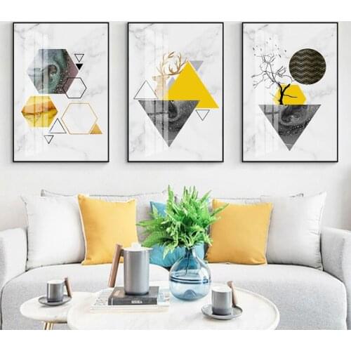 Deer Sea Starry Wall Art Canvas Painting Yellow Geometric Nordic Posters And Prints Abstract Wall Pictures For Living Room Decor