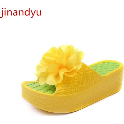Beach Chunky Slippers Women Summer Platform Shoes Flower Mules Femme Flats Fashion Woman Slipper Platform Slide Sandals Pink