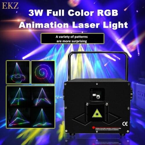 3W Full Color RGB Animation Laser Light 30 Kpps Reflection DMX512 For Disco Birthday Dance DJ Professional Stage Lighting Effect