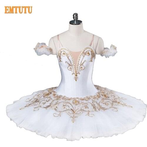 Adults Professional Tutu White Gold Women Pancake Professional Ballet Tutus Gamzatti Competition Performance Tutu Ballet Costume