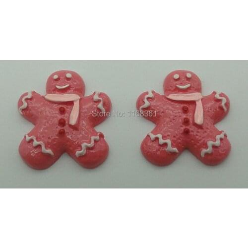 1pcs/lot resin flatback Gingerbread man with scarf 22mm Cabochons Scrapbooking Hair Bow Center DIY Christmas decration C109-10