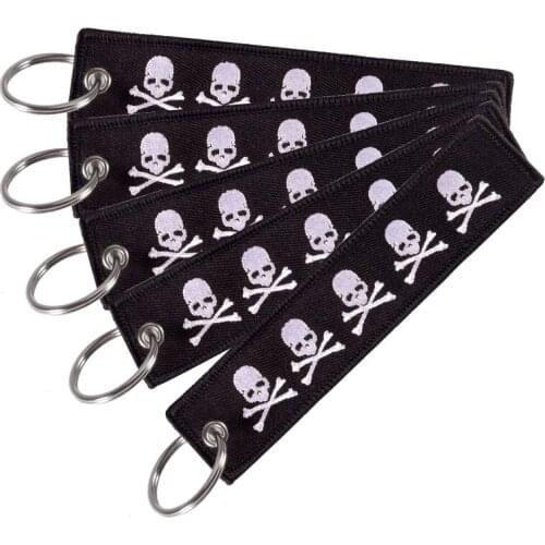 Mobile Phone Strap Double-sided Embroidery Skull Keychain Bijoux for Motorcycles Gift Porte Clef Key Ring Chain Phone Strap