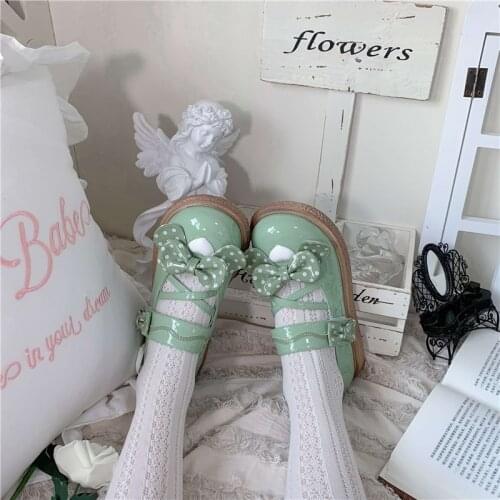 New Super Cute Kawaii Dot Bow Lolita Shoes Sweet Girl Lolitas Shoe Mid Heel 3cm Cosplay Goth Anime Japanese Big Round Head Women