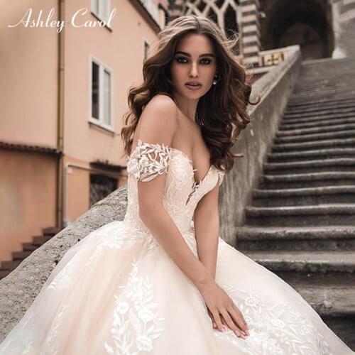 Ashley Carol Vintage Ball Gown Wedding Dress 2021 Customized Sexy Sweetheart Cap Sleeve Chapel Train Princess Wedding Gowns
