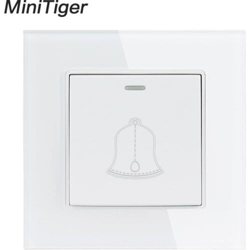 Minitiger 1 Gang Doorbell Switch Luxury Crystal Tempered Glass Panel Push Button Wall Switch Interruptor 16A