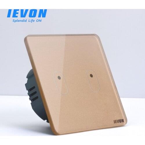IEVON 2 Gang 1 Way Wall Light Touch Switch, EU Standard 170-250V Crystal Glass Panel Switch