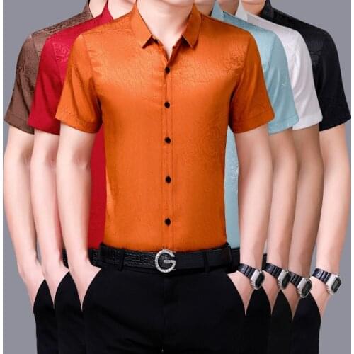 Mens Floral Shirts New 2020 Summer Silk Clothes Short Sleeve Male Casual Soft Silk Satin Dress Shirt