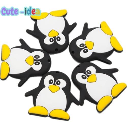 Cute-Idea 1PC Penguin Cartoon Animal Nursing Pacifier Pendants Chain Soft Baby Product Teething Lovely Shape Teether Food Grade