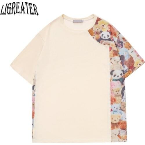 2021 New Cotton T-shirt Creative Cartoon Pattern Patchwork Tshirts Ulzzang Harajuku Hip Hop Tshirt Loose Half Sleeve Tees Tops