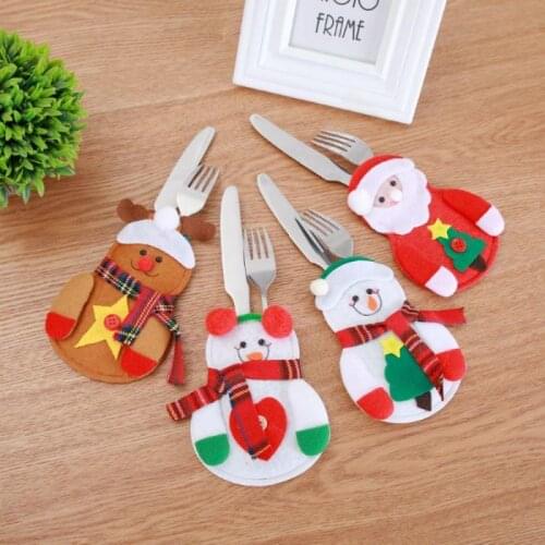 4/1 Pcs Cutlery Holder Snowman / Santa Clause / Elk Christmas Cutlery Holder Pocket Christmas Knifeware Tableware Tableware