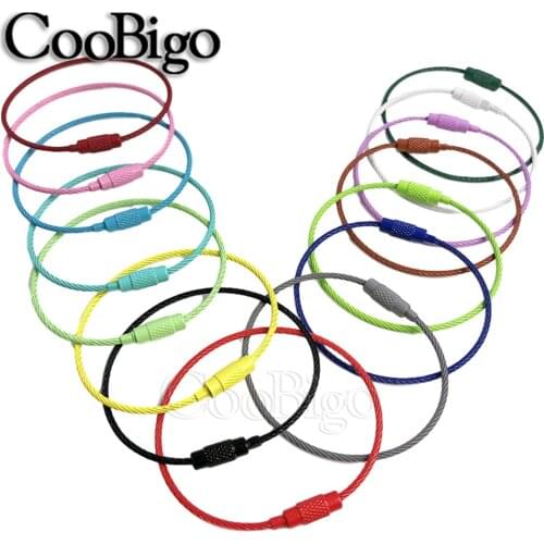 5pcs Colorful Stainless Steel Wire Keychain Cable Loop Screw Lock Rope Keyring EDC Tool Tag Holder Buckle Circle Camp Rope