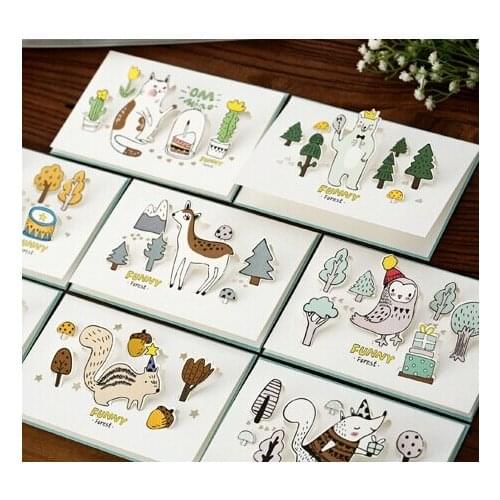 6pack/ lot Vintage 3D Forest Animal series Greeting card set with envelope Christmas cards new year gift card bookmark