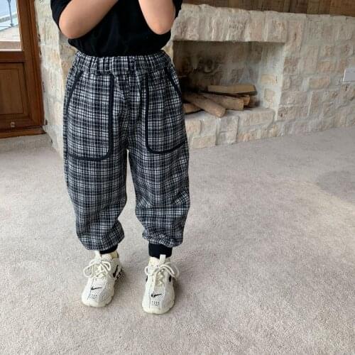 Autumn New Arrival Korean style childrens trousers fashionable plaid loose long pants for cool cute baby girls and boys