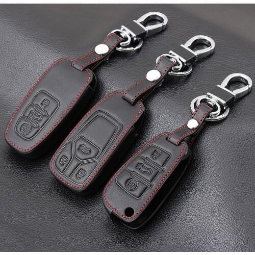 Genuine Leather Car Key Cover Case For Audi A1 A3 A4 A5 Q3 Q5 Q7 A6 C5 C6 A7 A8 R8 S4 S5 S6 S7 S8 SQ5 RS5 A4L A6L With Buckle
