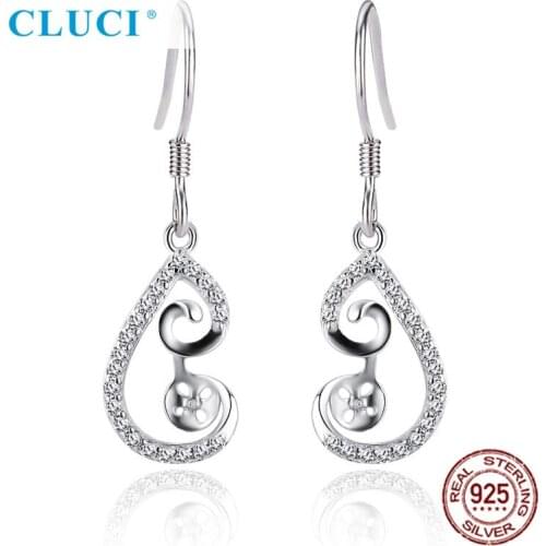 CLUCI Wholesale Bulk 3 pairs 925 Sterling Silver Twist Earrings Pearl Earring Mounting Zircon Earrings for Women SE162SB