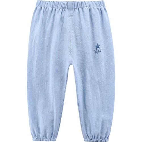 Children Trousers Pants Summer Breathable Boys Girls Pants Full Length Cotton Linen Fashion Casual Anti-mosquito Loose Soft