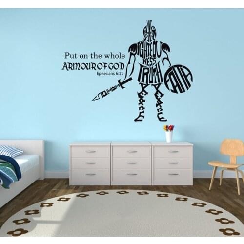 Christian Wall Decal - Put On The Whole Armor Of God - Bible Verse Vinyl Scripture for Boys Bedroom Decoration A13-055