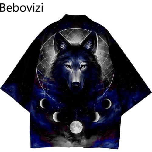 Kimono Kimetsu No Yaiba Robe Cardigan Men Shirts Plus Size 5XL Wolf Print Fashion Beach Japanese Yukata Haori Womens Clothing