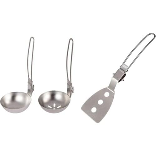 ELOS-Camping Cooking Utensils Camp Utensils Folding Kitchen Cooking Utensils Stainless Steel Skimmer Slotted Spoon Tableware