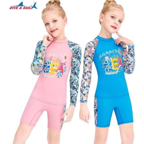 Girls Long Sleeve Rashguard Swimsuit Set Two Piece Beach Bikinki Swimwear Bathing Suits with UPF 50+ 2-10 Years
