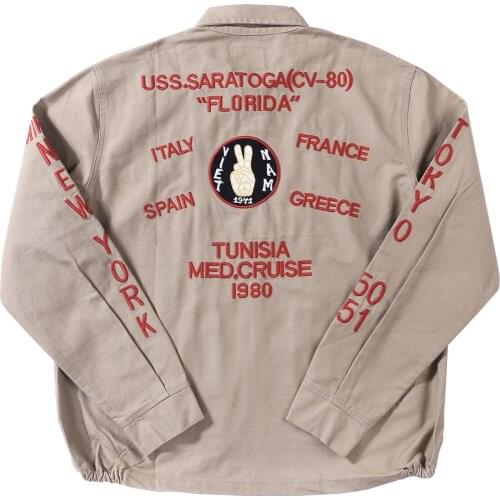 Letter Embroidery Jacket Mens Amekaji retro Casual Loose Lapel Outerwear Men