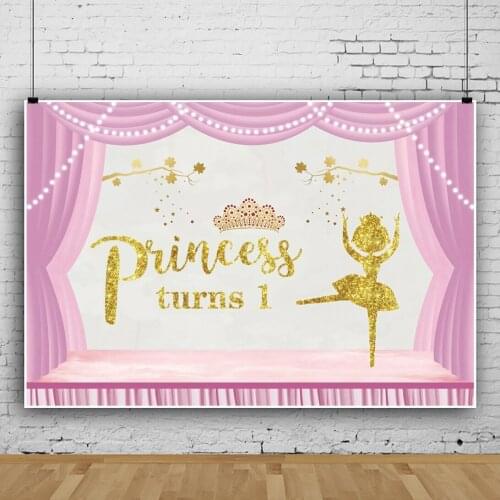 Laeacco Little Princess Turns 1 Baby Birthday Patry Pink Stage Background Banner Personalized Poster Photo Backdrop Photographic