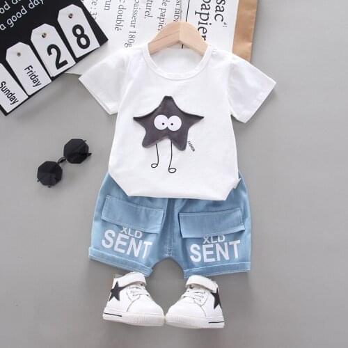 Toddler Summer Baby Girls Boy Clothing Sets T Shirt Denim Shorts 2Pcs/Sets Kids Children Costume Casual Infant Clothes Suits