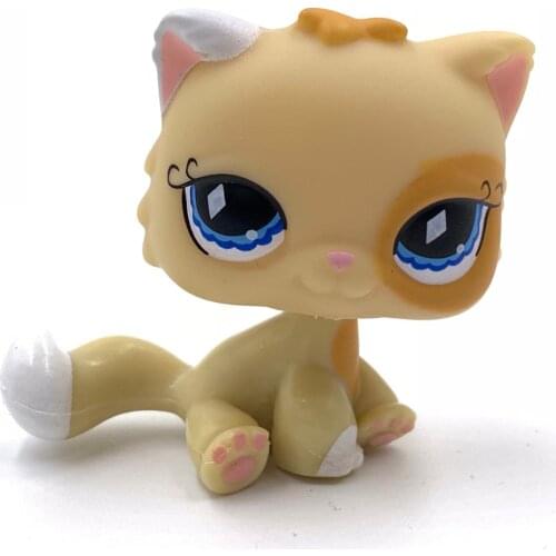 LPS CAT pet shop toys Old original SIAMESE cat #521 Yellow Orange Persian kitty cute blue eyes Kitten for girls collection