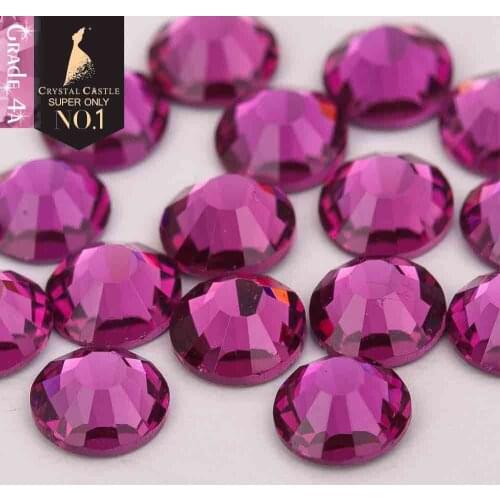 Small size grade 4A glass flatback rhinestone Fuchsia non hot fix crystal none glue no hotfix strass rhinestones for nail