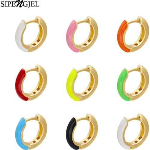 Fashion Copper Colorful Round Circle Hoop Earrings Purple/pink/blue Dripping Oil Jewelry Earrings For Women Fancy Jewelry 21