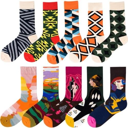 Men/Women Funny Socks With Print Art Cute Winter Socks With Striped Geometric Animal Oil Cotton Fashion Harajuku Socks Gifts