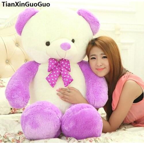 Stuffed toy large 100cm cartoon purple teddy bear plush toy bowtie bear soft doll throw pillow christmas gift b2884