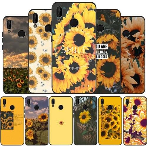 Sunflower Soft Silicone black Phone Case For Huawei P9 P10 P20 P30 P40 lite P20 P30 P40 pro Y9 Y6 P smart 2019