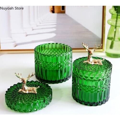 Nordic Golden Elk Glass Storage Tank Household Green Storage Tank Decoration Kitchen Supplies Home Decoration Grain Dispenser