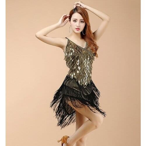 2021 New 09# Sequins Tassel Design Latin Dance Dress Women Performance Costume Modern Dancing Dresses Belly Dance Dress