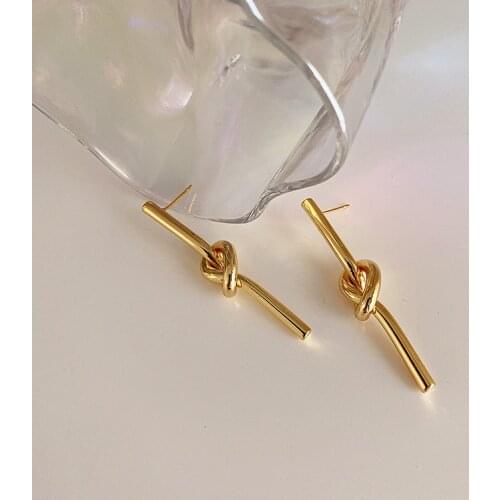 Personalized Special Design Gold Long Bar Knotted Unusual Earrings For Women Fashion Jewelry Ladies Charms Ear Jewellery