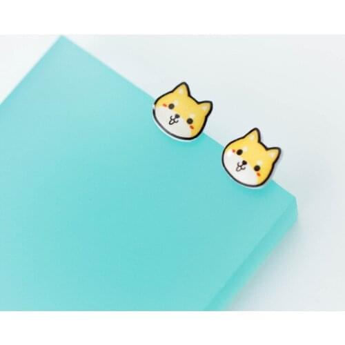 925 Sterling Silver Dog Stud Earrings Cute Pet Yellow Dog Earrings Animal Jewelry For Women Girl