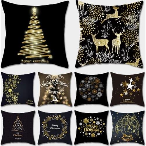 45x45CM Christmas Black Gold Pillow Case Christmas Party Home Decor Cushion Cover Sofa Christmas Pillow Case Customizable