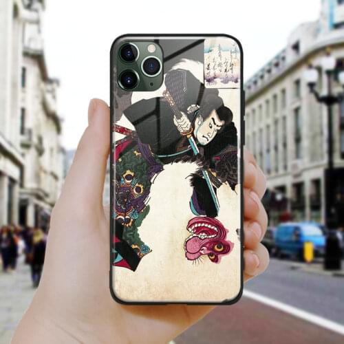 Japanese style Warrior and White Hihi Silicone Glass Phone Case Cover For iPhone SE 6 6s 7 8 Plus X XR XS 11 12 Mini Pro Max