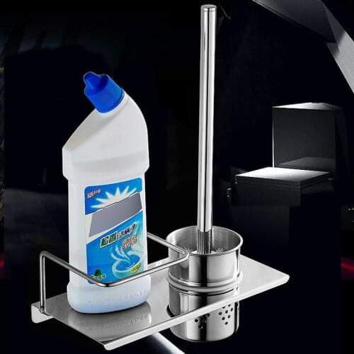 Home Bathroom Storage Shelves Racks 304 Stainless Steel Toilet Brush Wall Hanging Storage Rack Set
