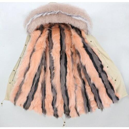 Women Real Fur Coat Outwear Winter Jacket Long Parka Natural Raccoon Fur Collar Real Fox Rabbit Fur Liner Thick Warm Streetwear