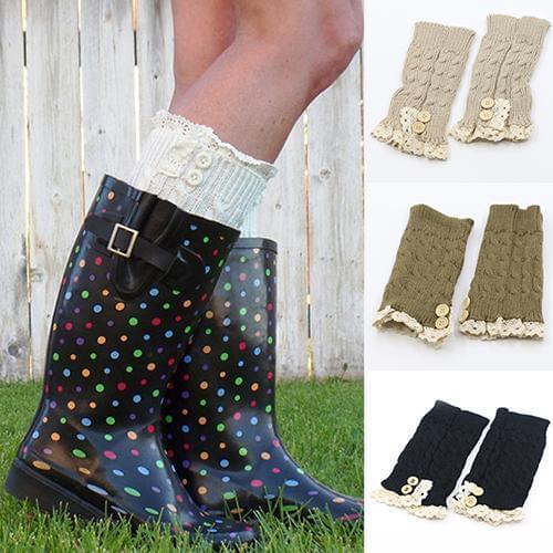 Girls women Autumn Winter Knee High Socks Lace Trim Crochet Knitted Boot Cuffs Warmers Winter Toppers Leg Socks