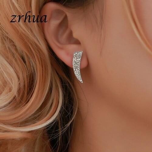 ZRHUA Women Silver Color Trend Stud Earrings for Lovers Girls Water Drop Clear Zircon CZ Earrings Minimalist Party Daily Jewelry